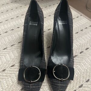 Stuart Weitzman Black and Gray Plaid Heels